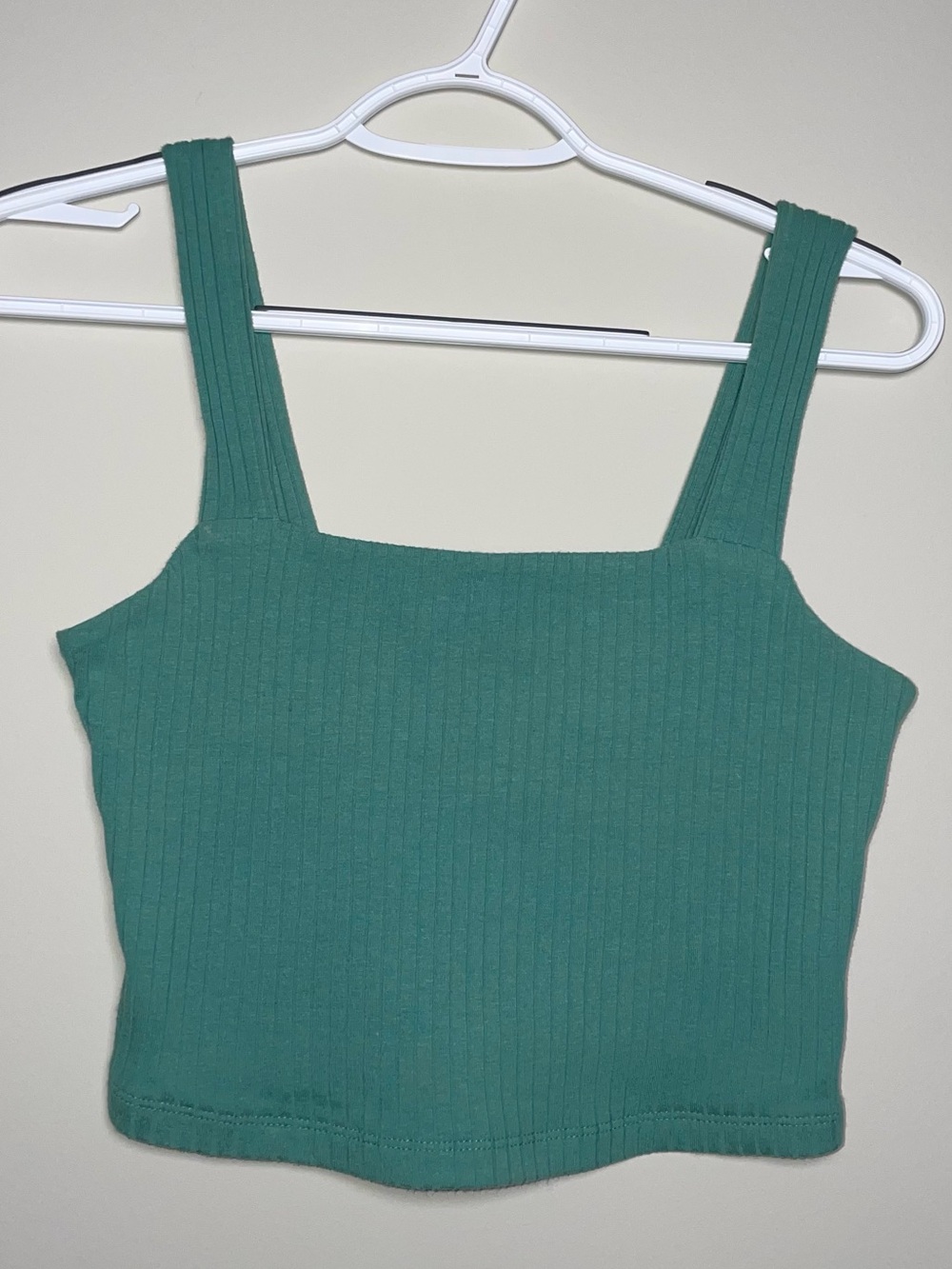 American Eagle S Teal Ribbed Square Neck Cotton Blend Cropped Tank Top